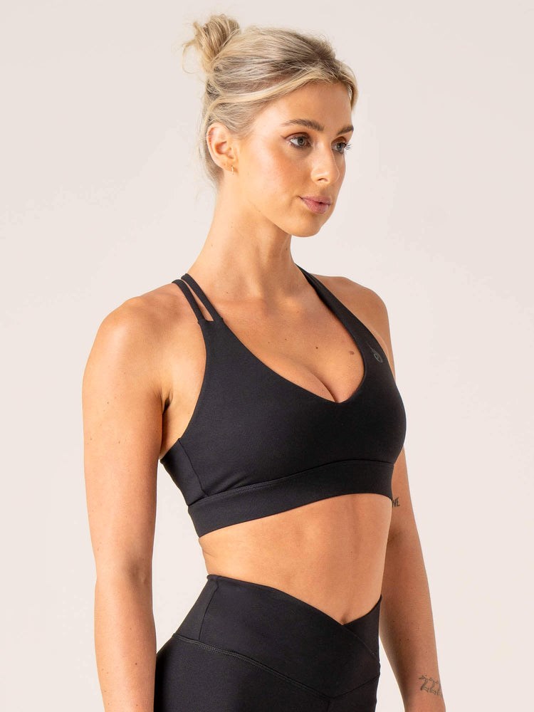 Ryderwear Momentum V-Neck Sports Bra Czarne | SDGQMY301