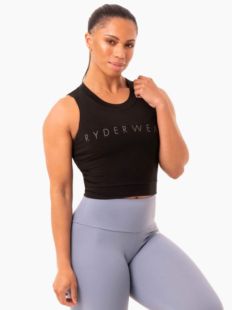 Ryderwear Motion Crop Top Czarne | XCUSZQ639