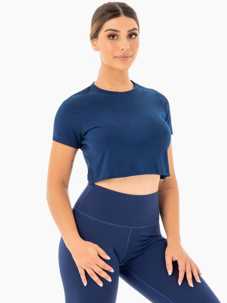 Ryderwear Motion Cropped T-Shirt Granatowe | DLAPZB109