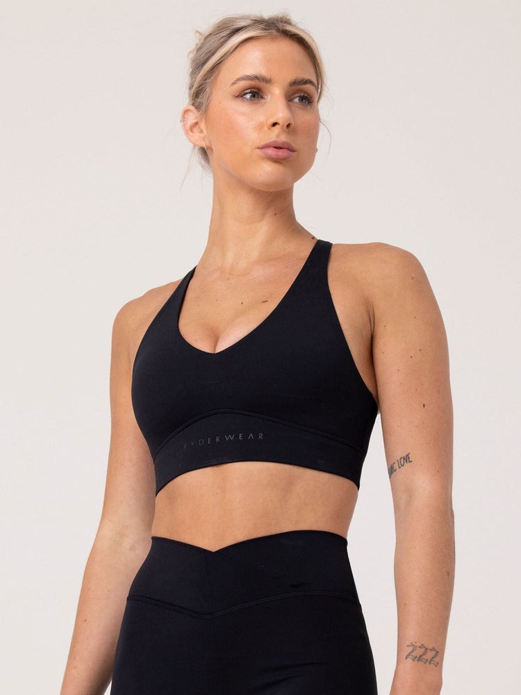 Ryderwear NKD Cross Over Sports Bra Czarne | FOEZAW062