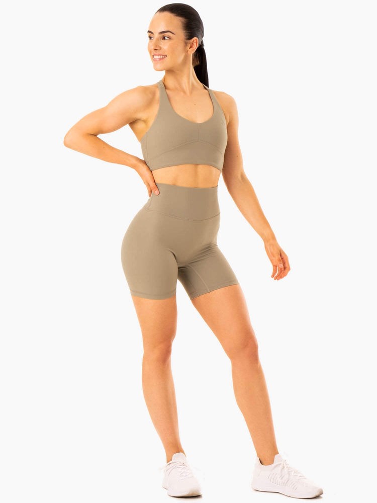 Ryderwear NKD Refine High Waisted Shorts Khaki | YXCFIJ921