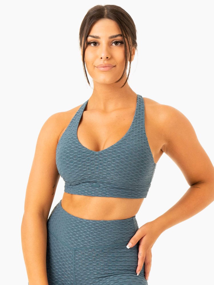 Ryderwear Optic V-Neck Sports Bra Teal | EHTSKW104