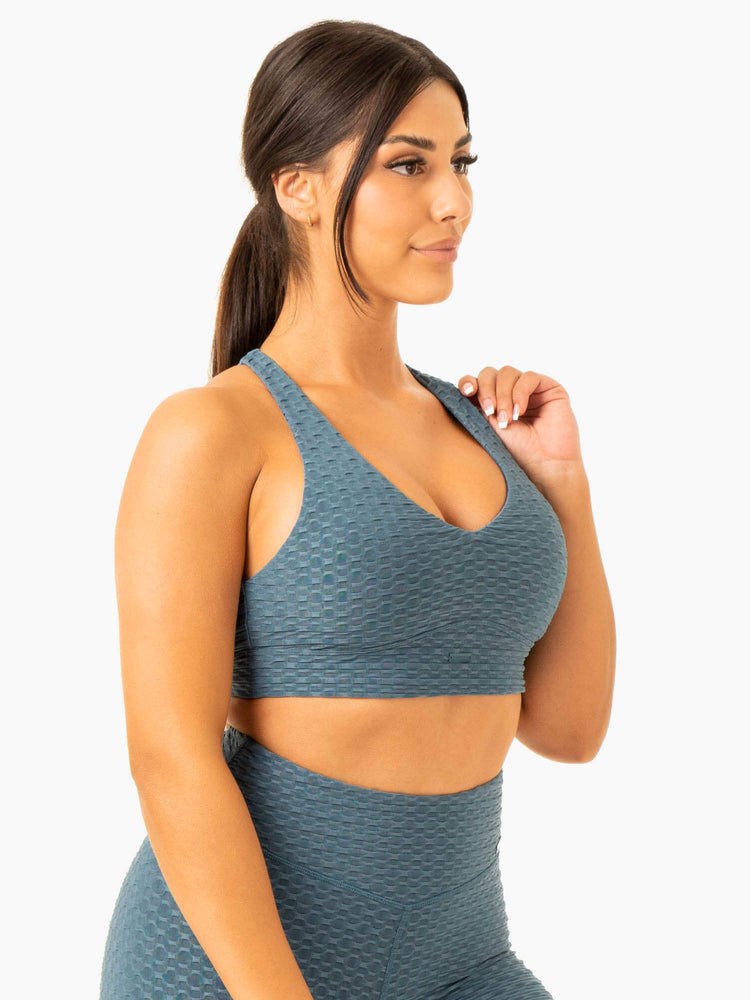 Ryderwear Optic V-Neck Sports Bra Teal | EHTSKW104