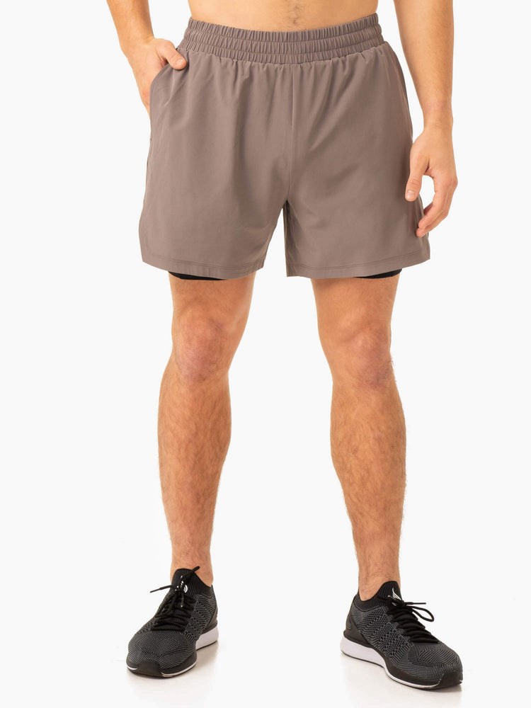 Ryderwear Pursuit 2 In 1 Treningowe Shorts Taupe | NGSOPW903