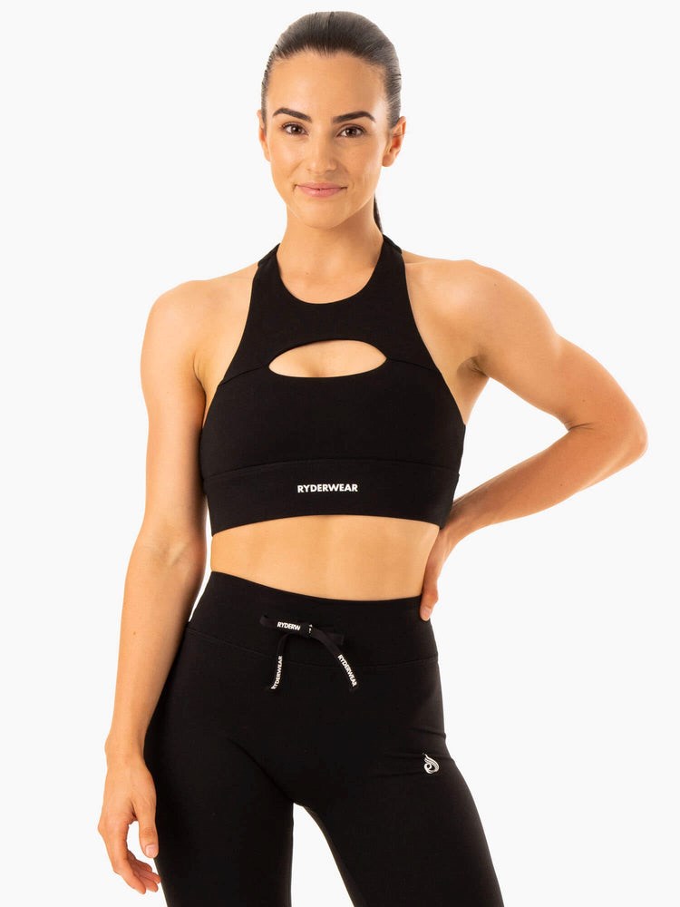 Ryderwear Replay Cut Out Sports Bra Czarne | ASDZRC362