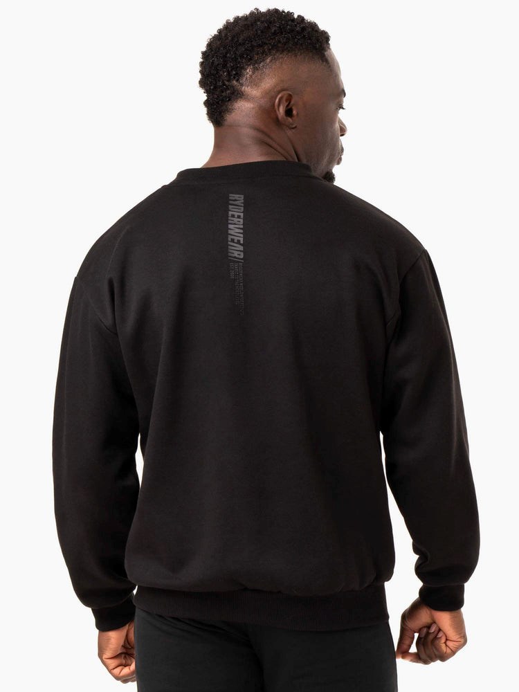 Ryderwear Reset Fleece Crew Neck Czarne | NQSMUY126