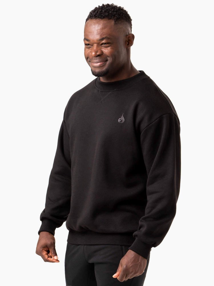 Ryderwear Reset Fleece Crew Neck Czarne | NQSMUY126