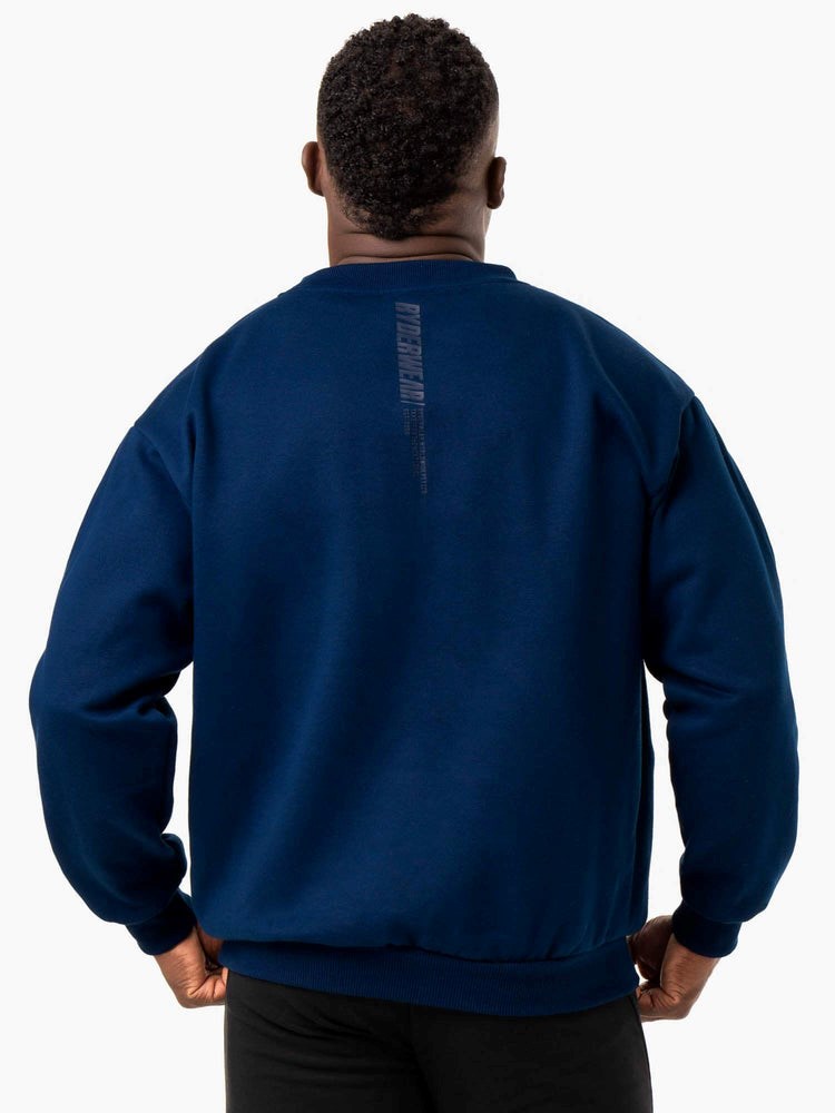 Ryderwear Reset Fleece Crew Neck Niebieskie | DRPNAZ973