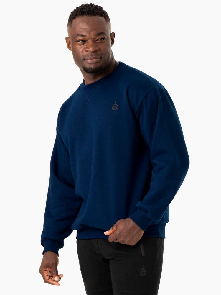 Ryderwear Reset Fleece Crew Neck Niebieskie | DRPNAZ973