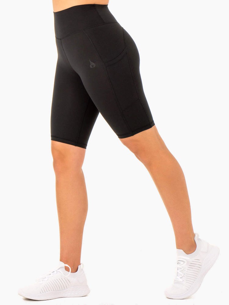 Ryderwear Reset High Waisted Pocket Bike Shorts Czarne | EVHACM260