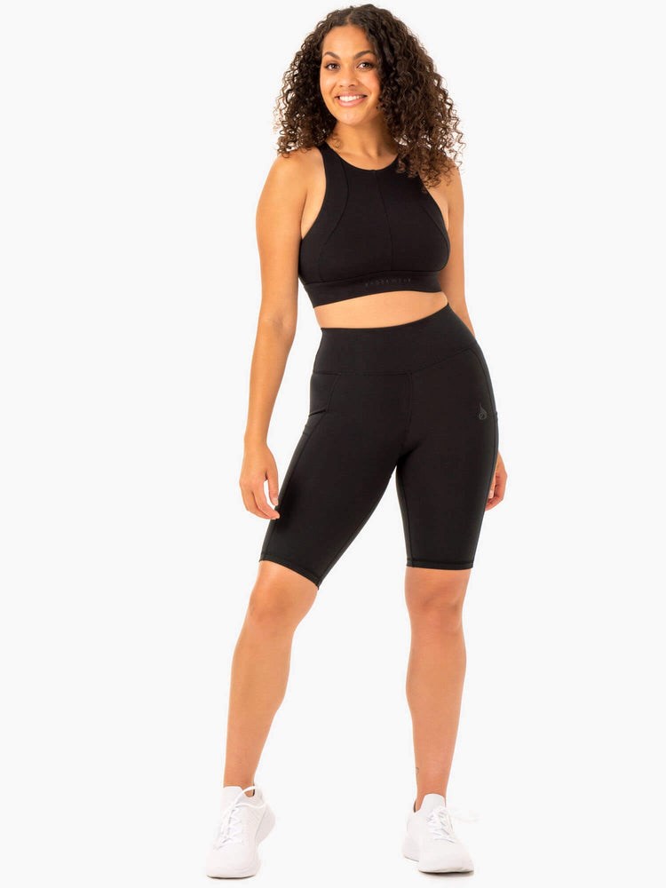 Ryderwear Reset High Waisted Pocket Bike Shorts Czarne | EVHACM260