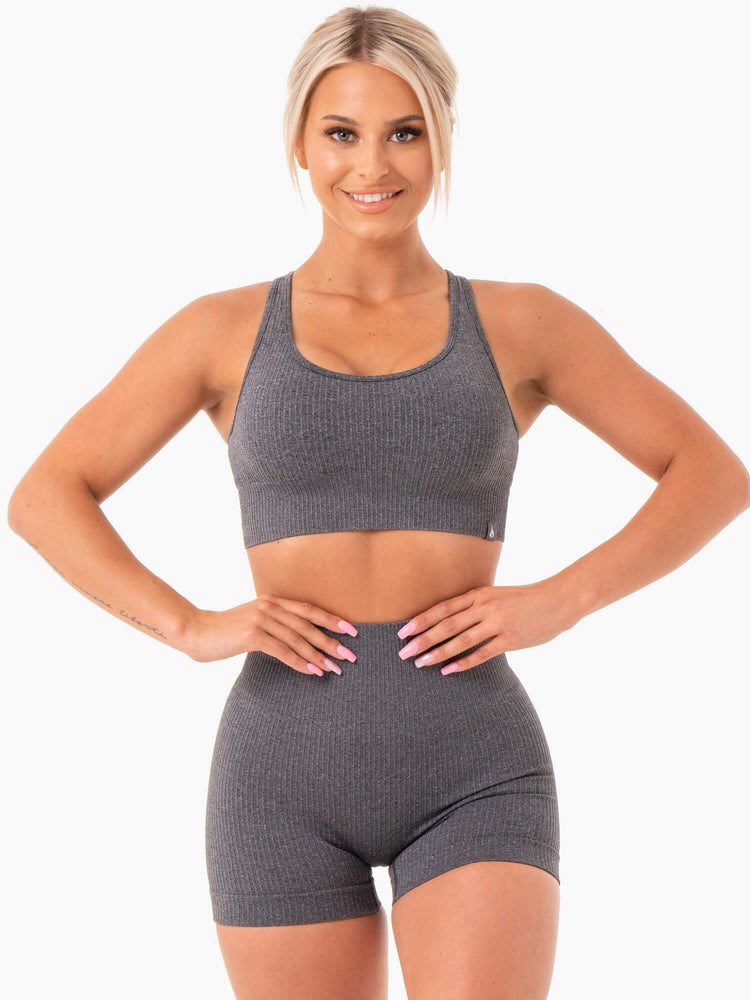 Ryderwear Rib Seamless Sports Bra Charcoal Marl | BZKCLM654