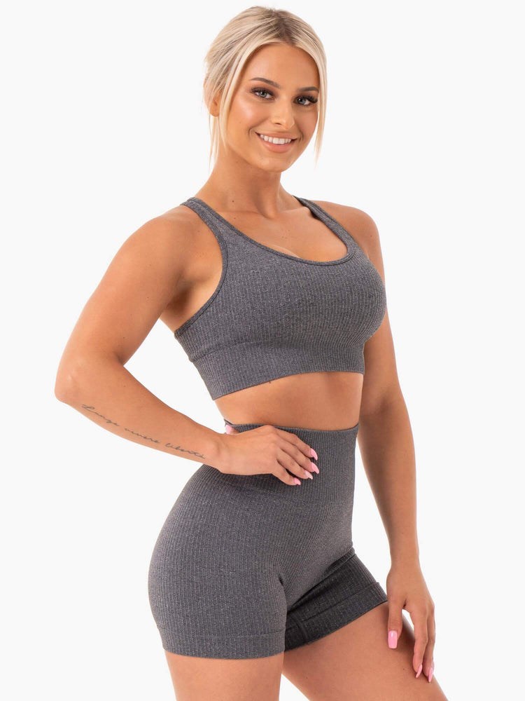 Ryderwear Rib Seamless Sports Bra Charcoal Marl | BZKCLM654