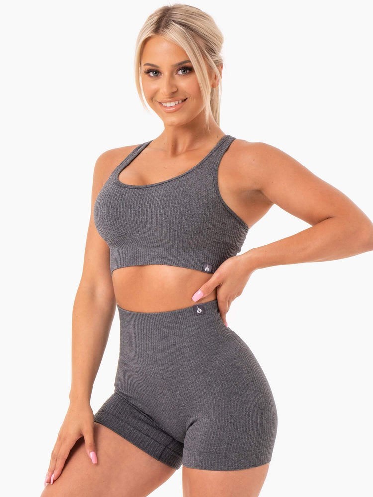 Ryderwear Rib Seamless Sports Bra Charcoal Marl | BZKCLM654