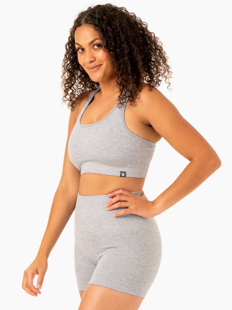 Ryderwear Rib Seamless Sports Bra Głęboka Szare | FDJOWK108