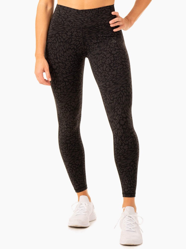 Ryderwear Rotation High Waisted Scrunch Leggings Czarne Panterka | NVGXQS396