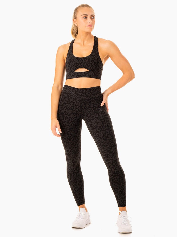 Ryderwear Rotation High Waisted Scrunch Leggings Czarne Panterka | NVGXQS396