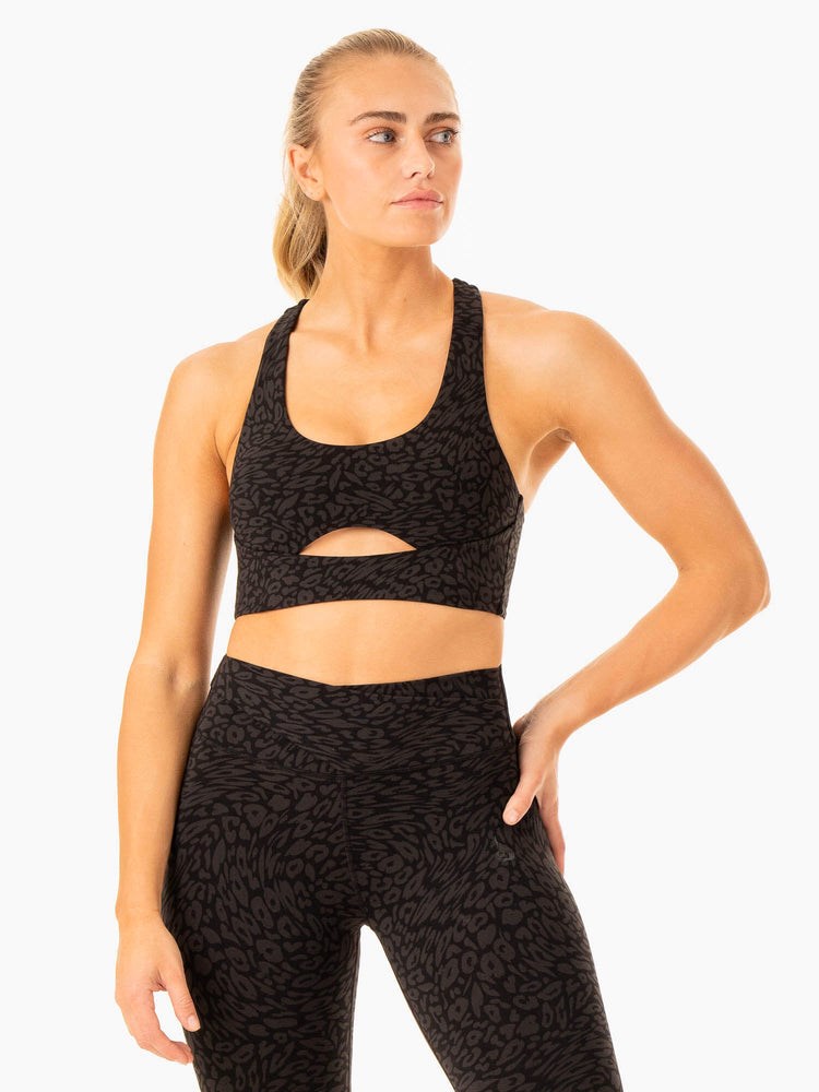 Ryderwear Rotation Sports Bra Czarne Panterka | UPAIKH624