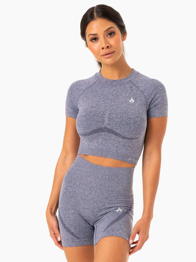 Ryderwear Sculpt Seamless T-Shirt Granatowe | CXKTNH302