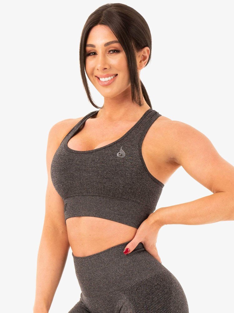 Ryderwear Seamless Staples Sports Bra Charcoal Marl | WQAJIS597