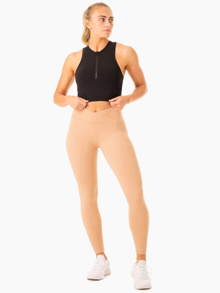 Ryderwear Serene Cross Over Scrunch Leggings Tan | ICEDPU034