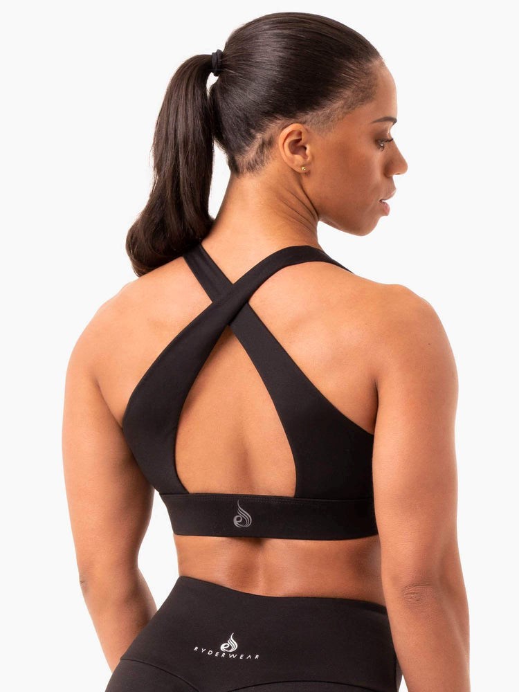 Ryderwear Staples Cross Over Sports Bra Czarne | QTYXFS319