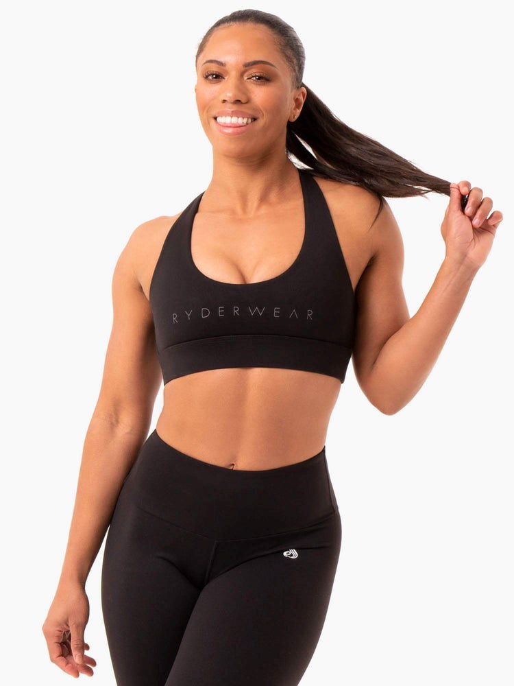 Ryderwear Staples Cross Over Sports Bra Czarne | QTYXFS319