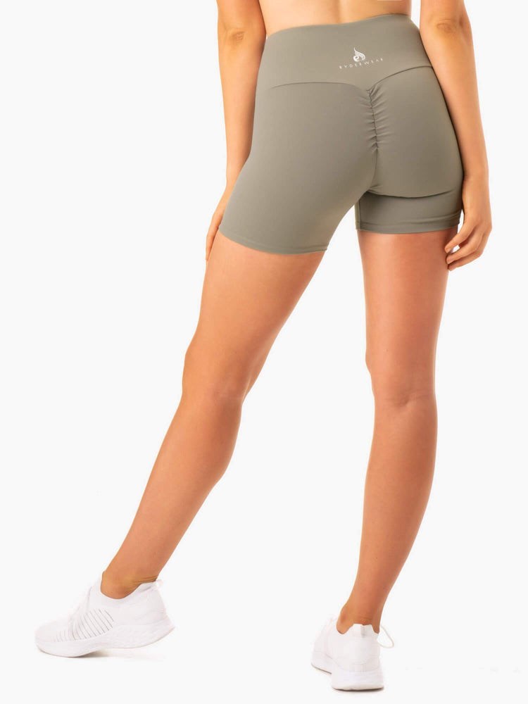 Ryderwear Staples Scrunch Bum Mid Length Shorts Khaki | GDAEUZ046