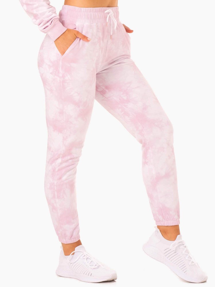 Ryderwear Tie Dye High Waisted Track Pants Różowe | XVUCRM830