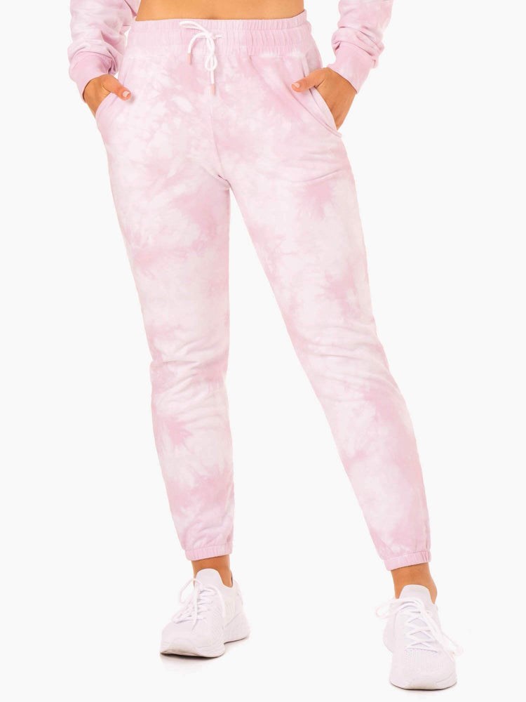 Ryderwear Tie Dye High Waisted Track Pants Różowe | XVUCRM830