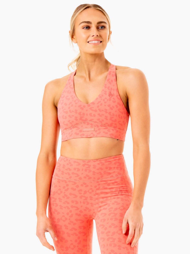 Ryderwear Ultra V-Neck Sports Bra Koralowe Panterka | ZICHAK568