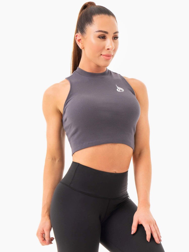 Ryderwear Żebrowany Crop Tank Charcoal | VWEXZJ059