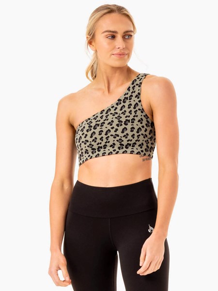 Ryderwear Adapt One Shoulder Sports Bra Khaki Panterka | ZBYISD273