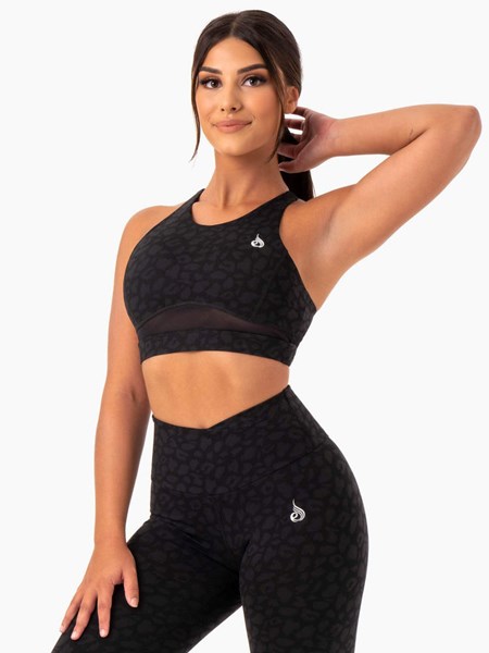 Ryderwear Amazon Mesh Sports Bra Czarne Panterka | URSVTL794