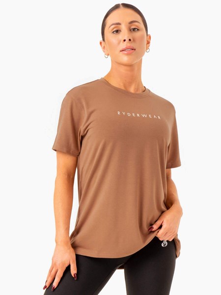 Ryderwear Boyfriend Longline T-Shirt Mocha | KLWGTS298