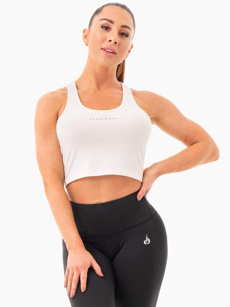 Ryderwear Cropped Racer Back Tank Białe | EMSTOB789