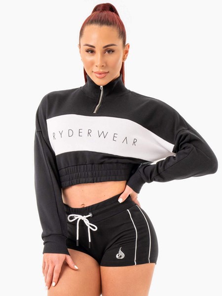 Ryderwear Cropped Track Jumper Czarne | GQRMXA073