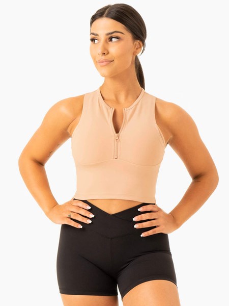 Ryderwear Embody Zip Up Crop Tan | ASGUBC159