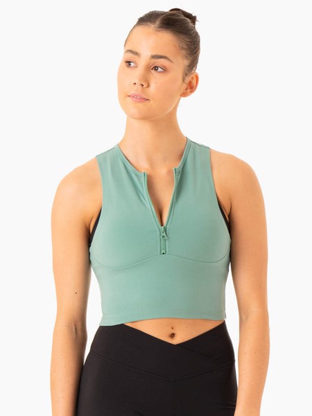 Ryderwear Embody Zip Up Crop Zielone | LMEPNF013