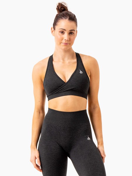 Ryderwear Essential Seamless Cross Over Sports Bra Czarne | AOKZJH201