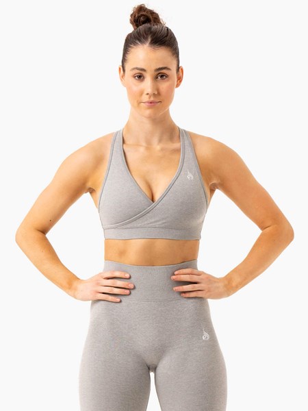 Ryderwear Essential Seamless Cross Over Sports Bra Głęboka Szare | GESMZN874