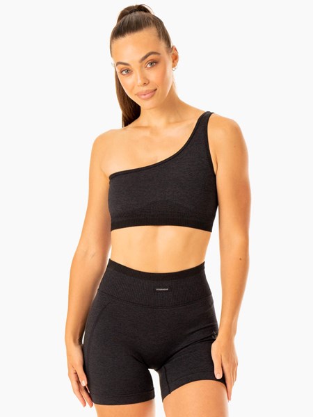 Ryderwear Excel Seamless One Shoulder Sports Bra Czarne | BDZGFH476