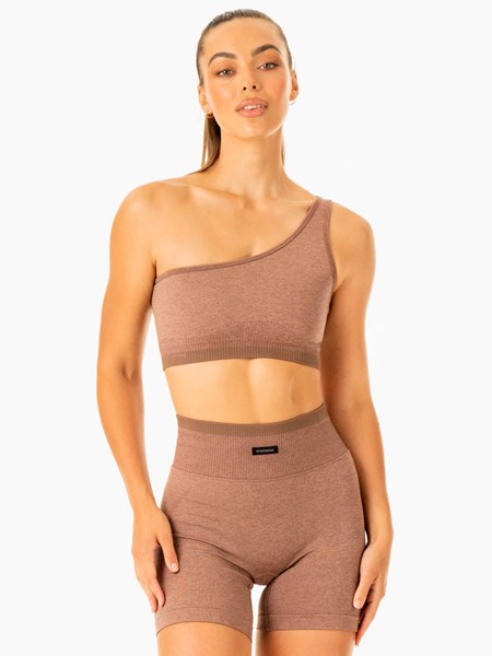 Ryderwear Excel Seamless One Shoulder Sports Bra Mocha Marl | YRCKFO798