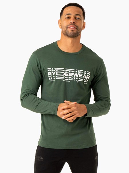 Ryderwear Grafiką Long Sleeve T-Shirt Ciemny Zielone | KIGQHZ562