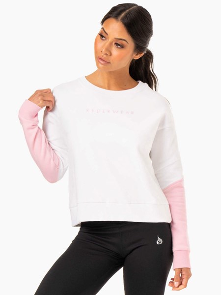 Ryderwear Hybryd Pullover Jumper White/Pink | GHDKYA762