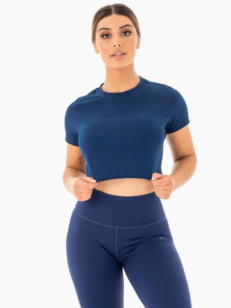 Ryderwear Motion Cropped T-Shirt Granatowe | DLAPZB109