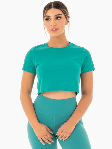 Ryderwear Motion Cropped T-Shirt Teal | HWQOFN123