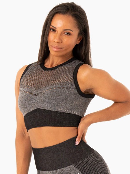 Ryderwear Oasis Seamless Crop Top Czarne | EQYLNT609