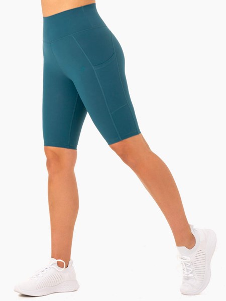 Ryderwear Reset High Waisted Pocket Bike Shorts Teal | DZTRJC657