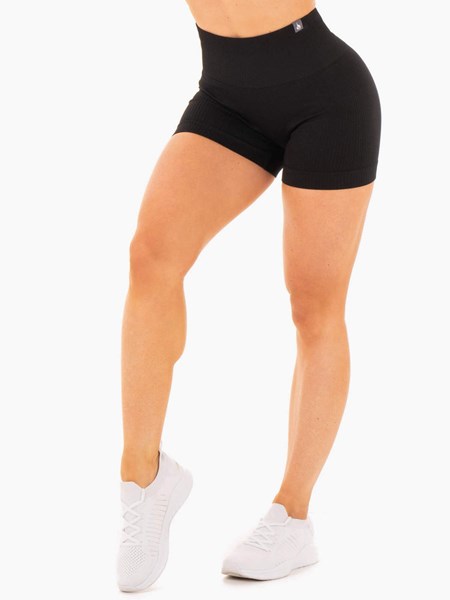 Ryderwear Rib Seamless Shorts Czarne | WXKUJD523